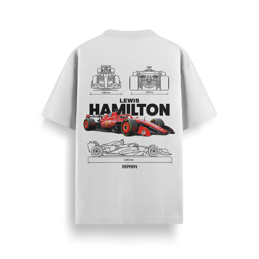 Hamilton x Ferrari White Oversized 240 GSM Tee
