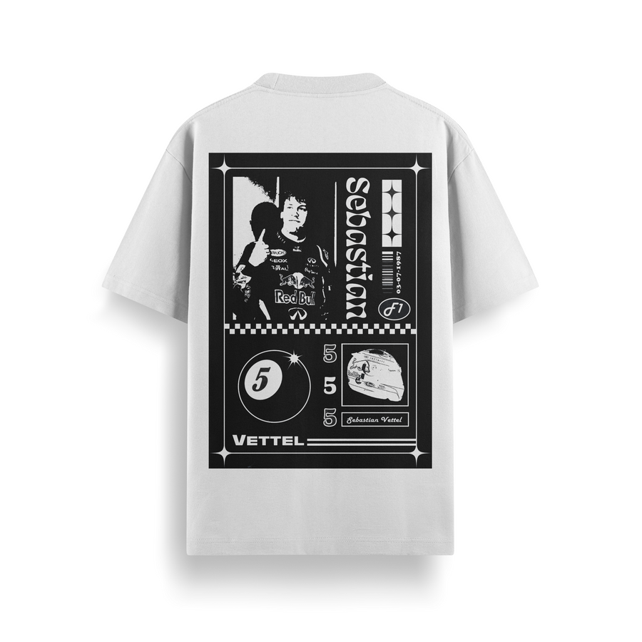 Vettel Retro Era White Oversized 240 GSM Tee