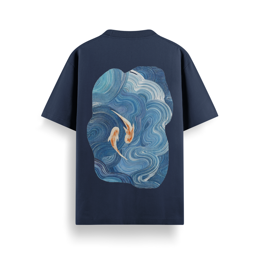 Koi in Waves Oversized 240 GSM Tee