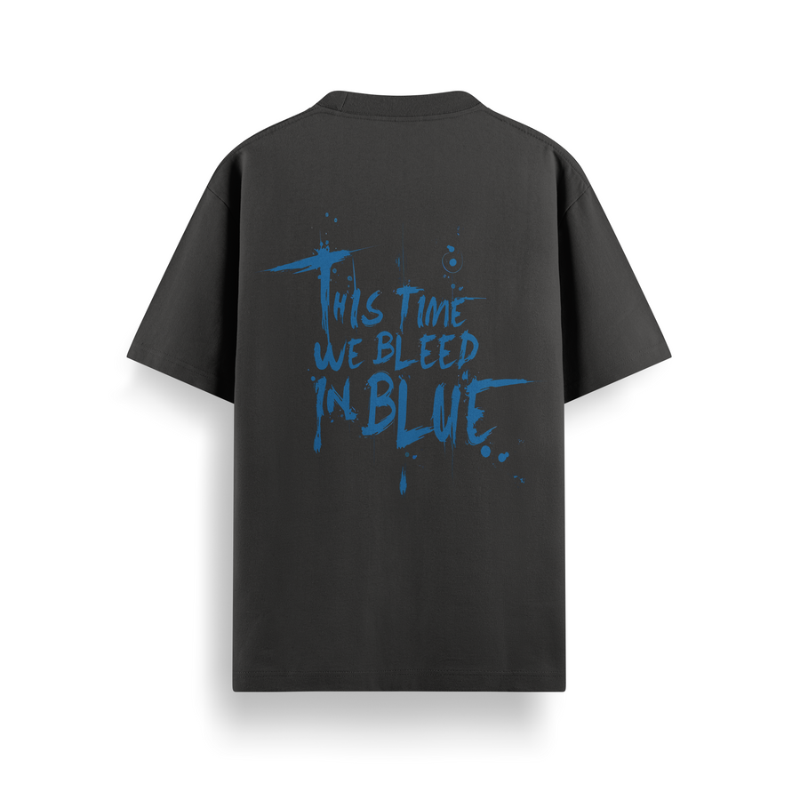 Bleed In Blue 240 GSM Black Oversized Tee