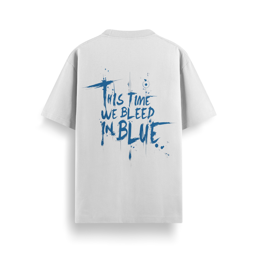 Bleed In Blue 240 GSM White Oversized Tee