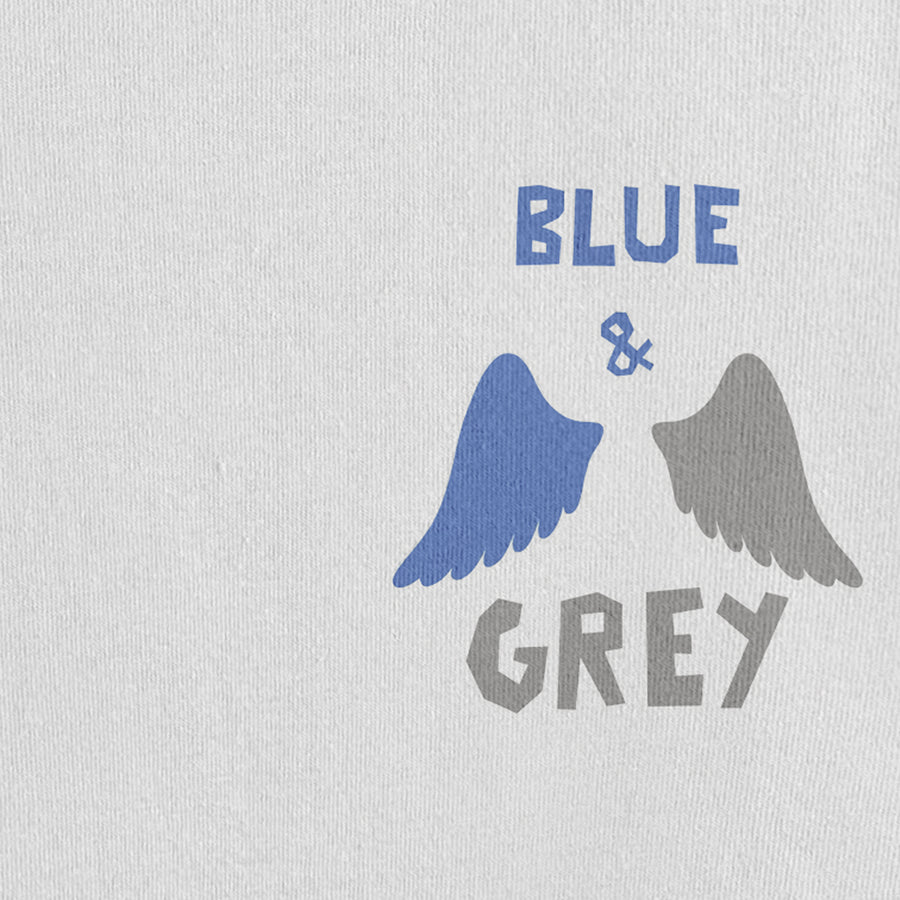 Blue & Grey Print White Oversized 240 GSM Tee