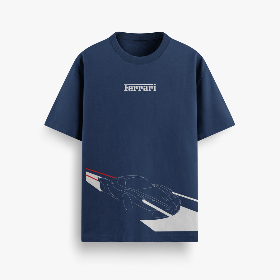 Ferrari Outline Navy Oversized 240 GSM Tee