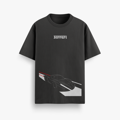 Ferrari Outline Black Oversized 240 GSM Tee