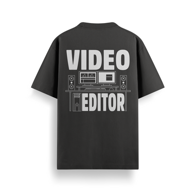 On Off Video Editor Black Oversized 240 GSM Tee