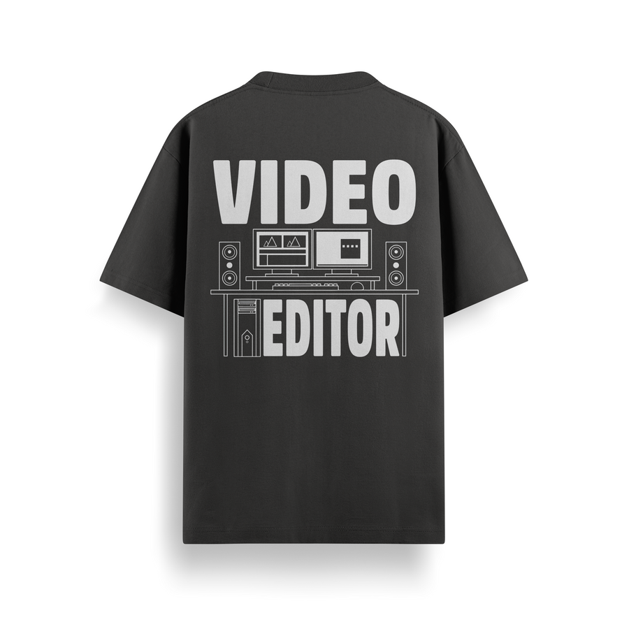 Video Editor Black Oversized 240 GSM Tee