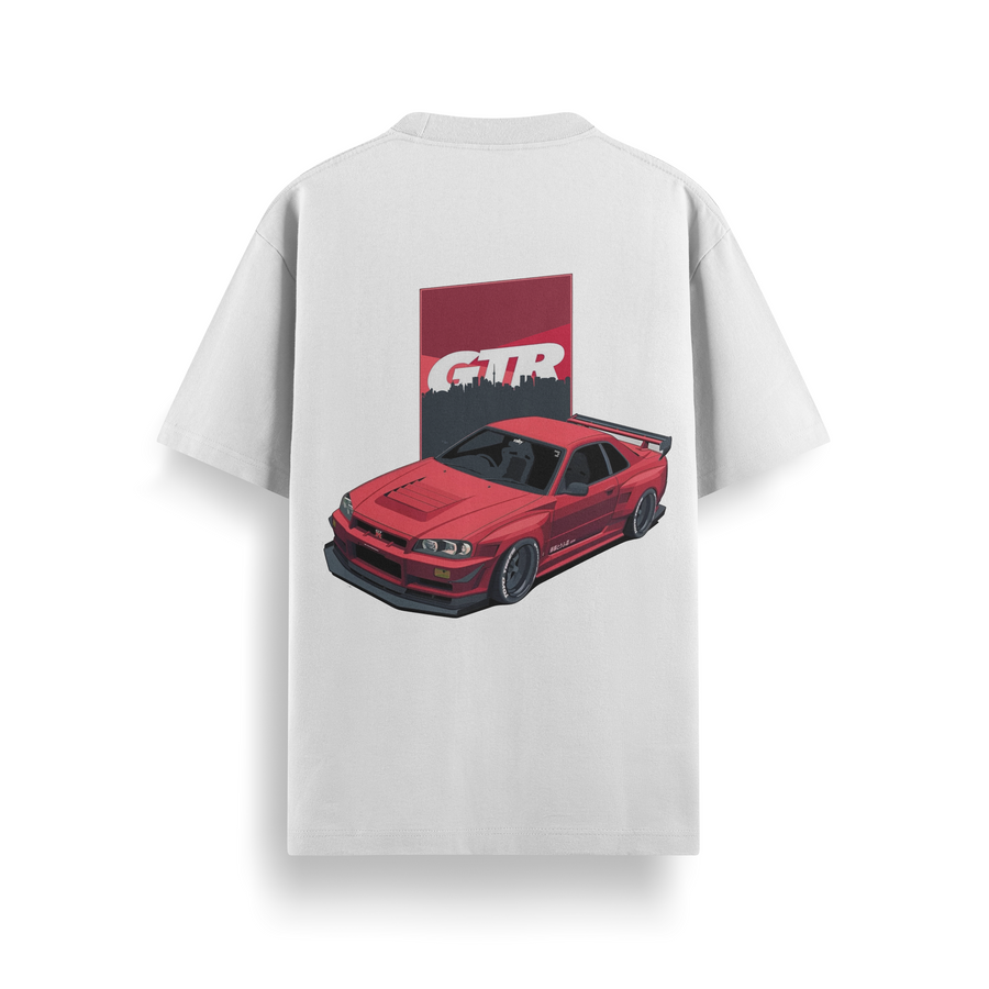 R34 Skyline White Red Oversized 240 GSM Tee