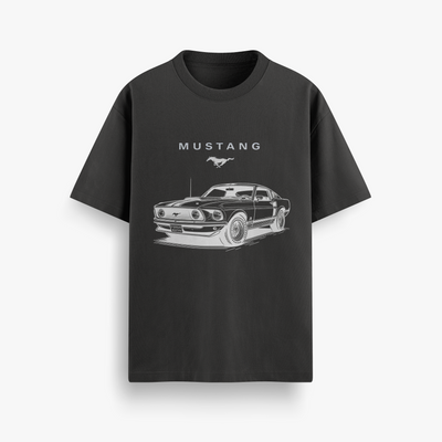 Mustang Motion Sketch Black Oversized 240 GSM Tee