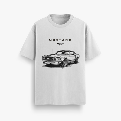 Mustang Sketch White Oversized 240 GSM Tee