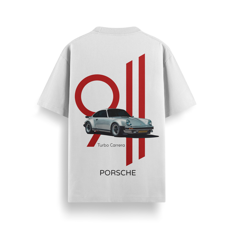 911 Turbo Legacy White Oversized 240 GSM Tee