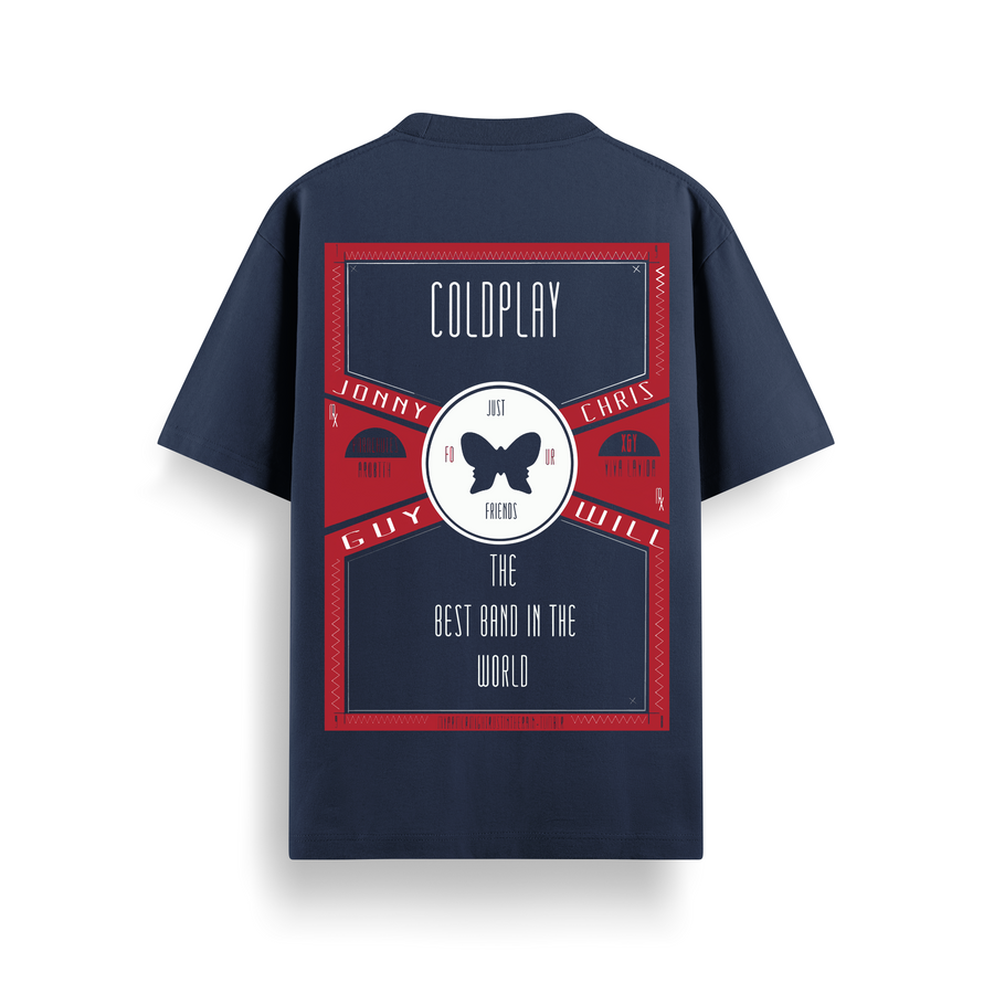 Coldplay Band Navy Oversized 240 GSM Tee