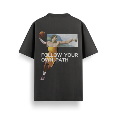 Follow Your Path Black Oversized 240 GSM Tee