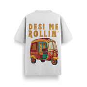 Desi Me Rollin Off-White Oversized 240 GSM Tee