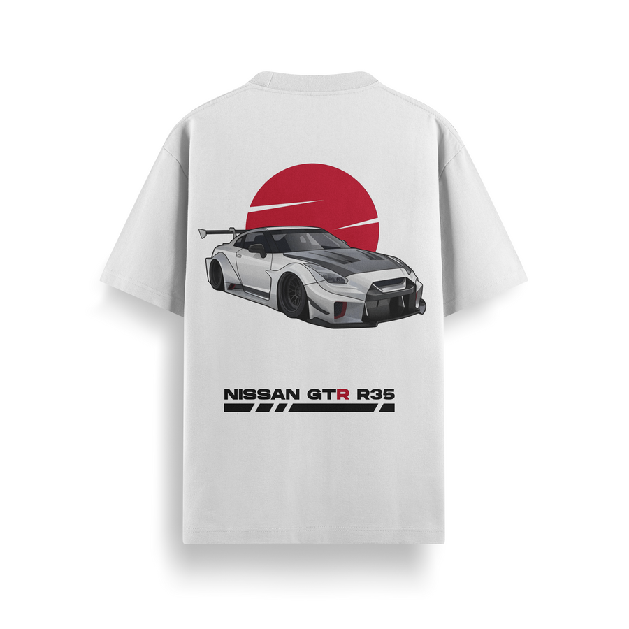 R35 Rising Sun White Oversized 240 GSM Tee