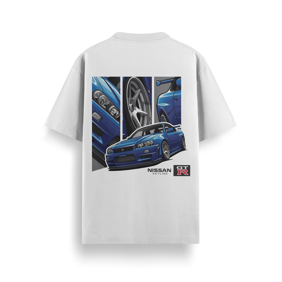 R34 Bayside Blue White Oversized 240 GSM Tee