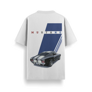 Mustang Racing Stripes White Oversized 240 GSM Tee