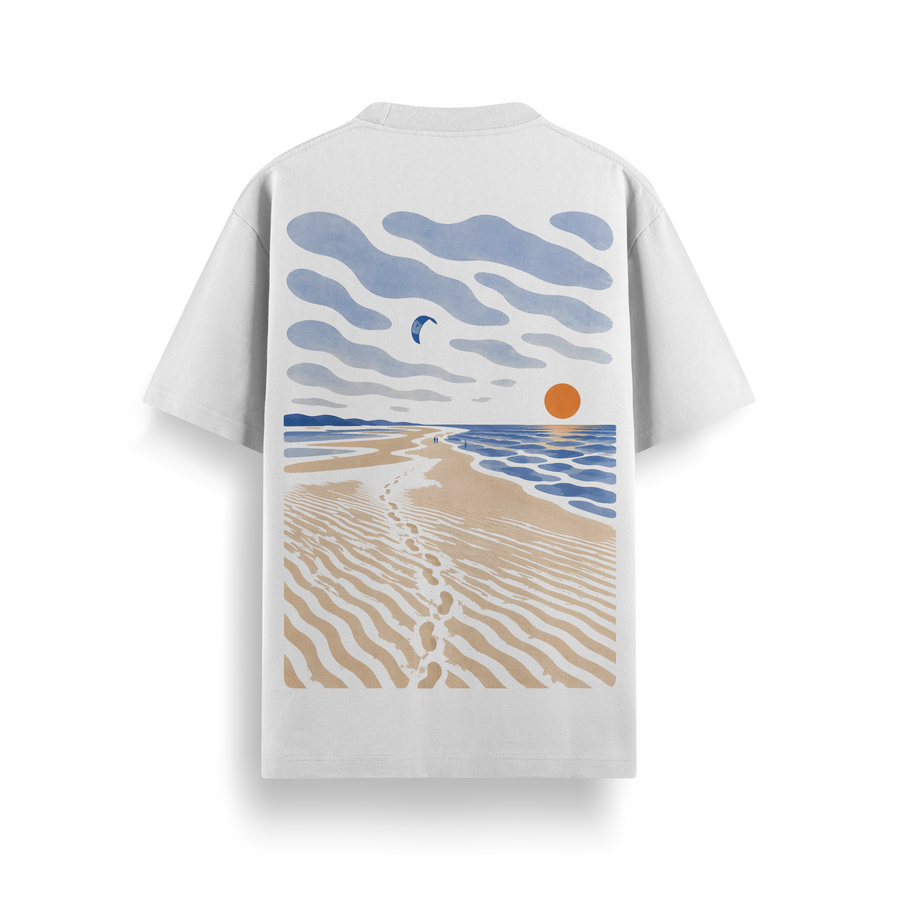 Footprints Off White Oversized 240 GSM Tee
