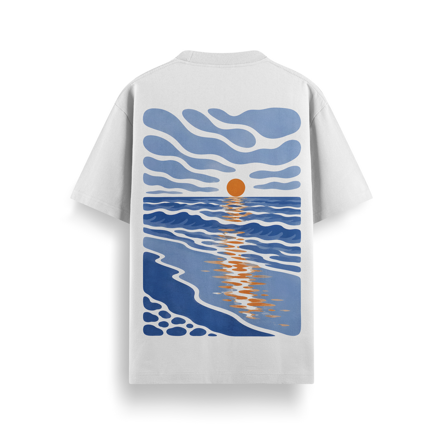 Sunset Waves Off White Oversized 240 GSM Tee