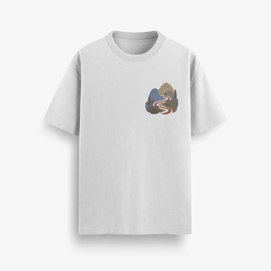 Winding Trail Off White Oversized 240 GSM Tee