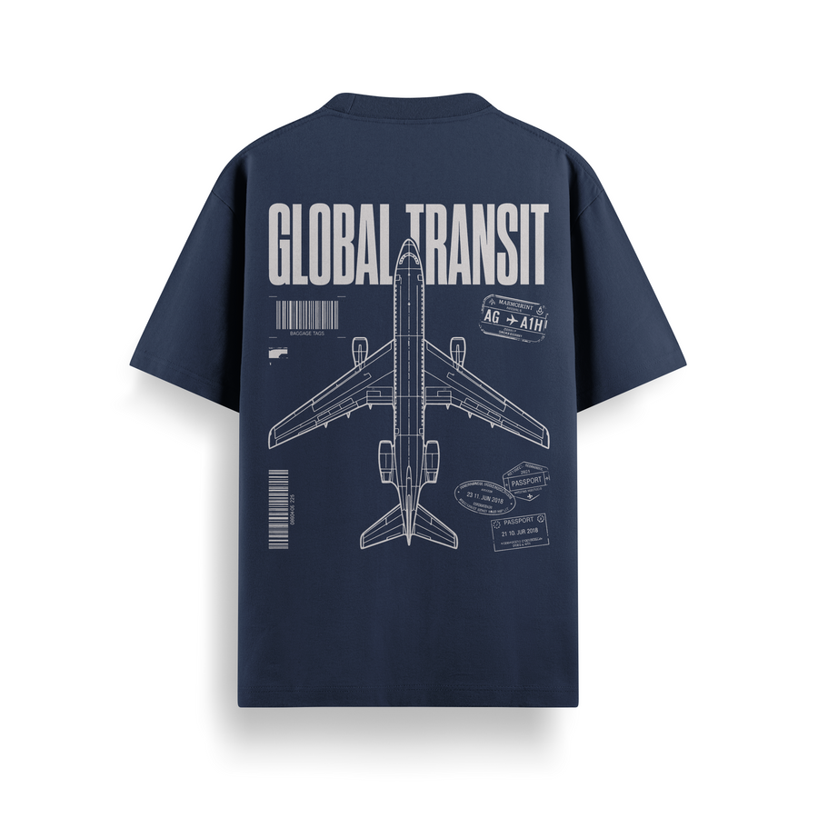 Global Transit Navy Oversized 240 GSM Tee