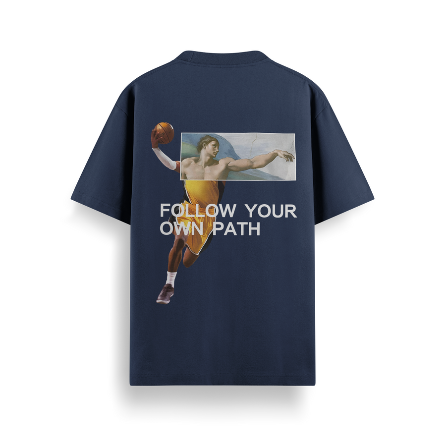Follow Your Path Navy Oversized 240 GSM Tee