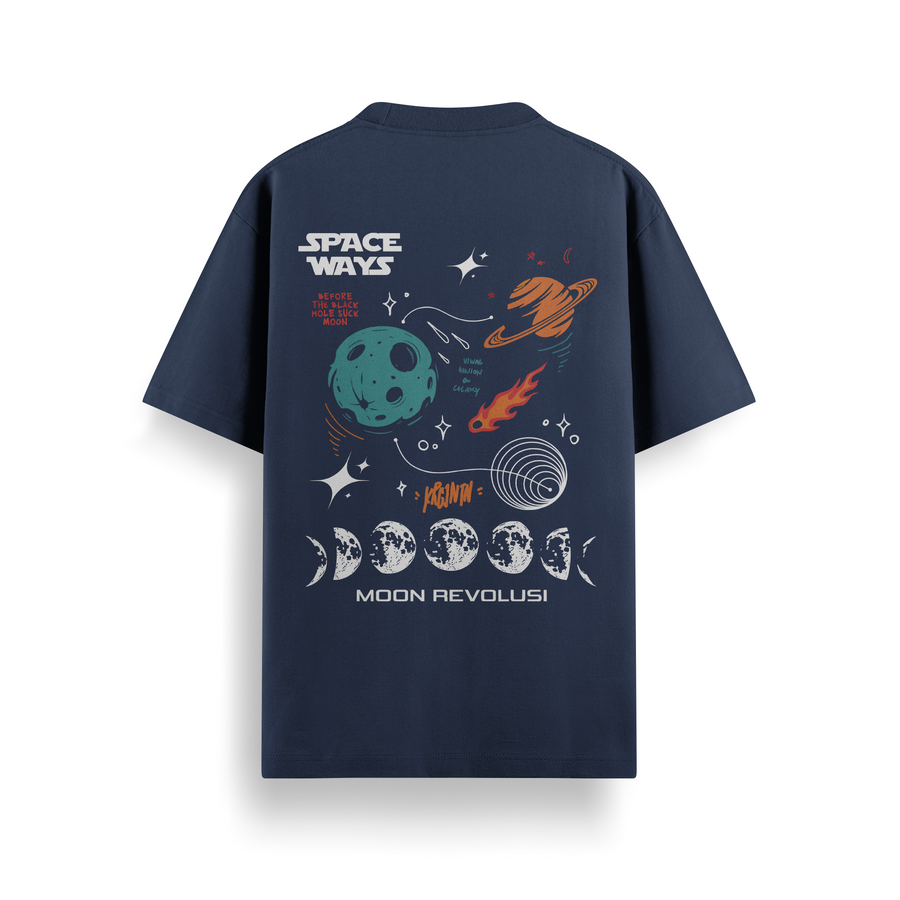 Space Ways Navy Oversized 240 GSM Tee
