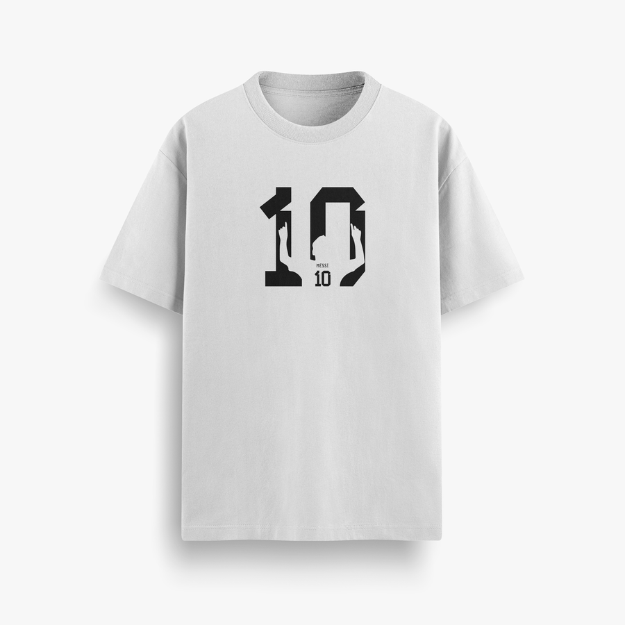 Messi 10 White Oversized 240 GSM Tee