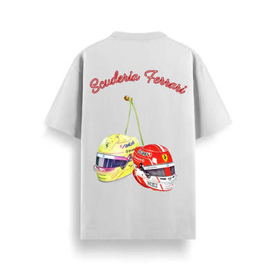 Ferrari Helmets White Oversized 240 GSM Tee