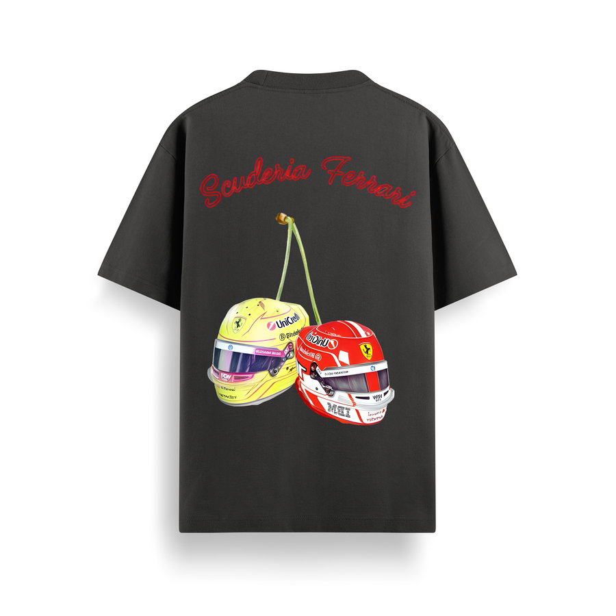 Ferrari Helmets Black Oversized 240 GSM Tee