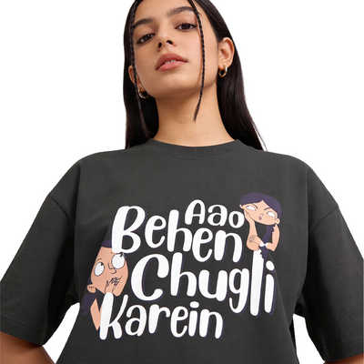 Chugli Party Black Oversized 240 GSM Tee
