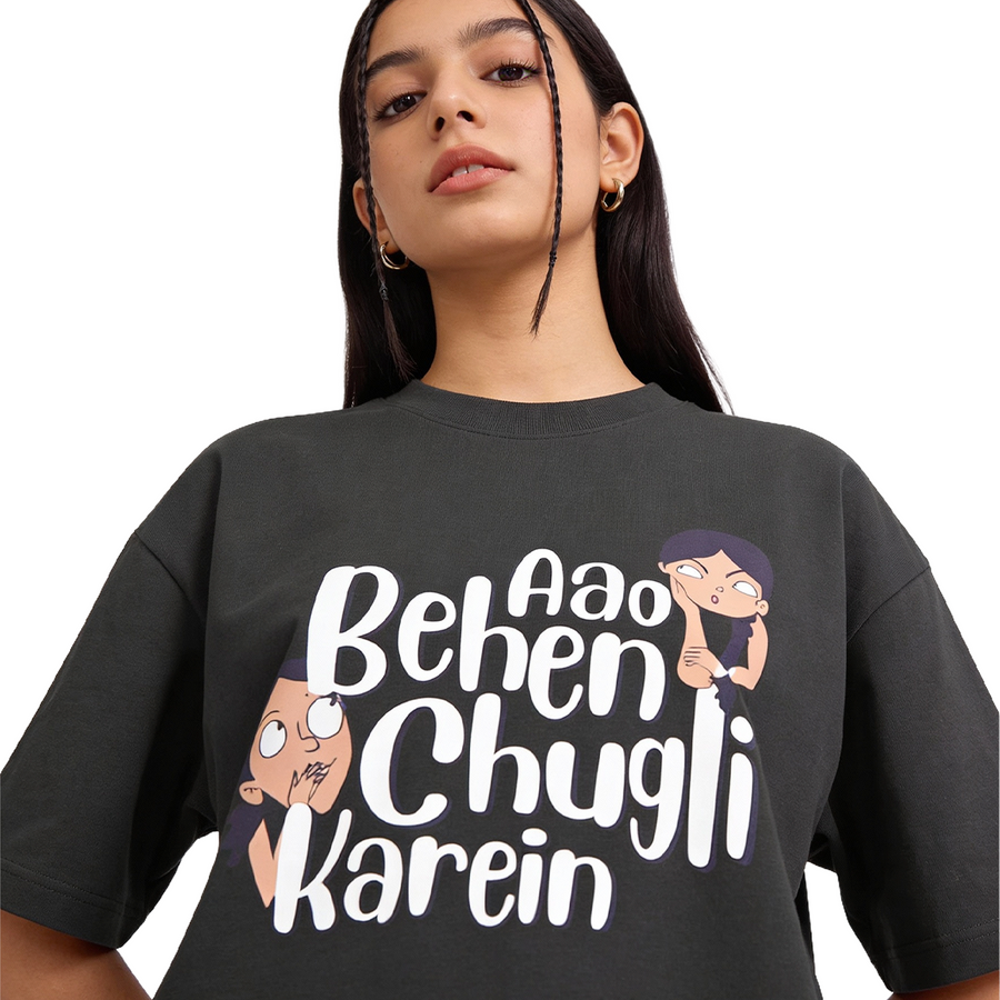 Chugli Party Black Oversized 240 GSM Tee