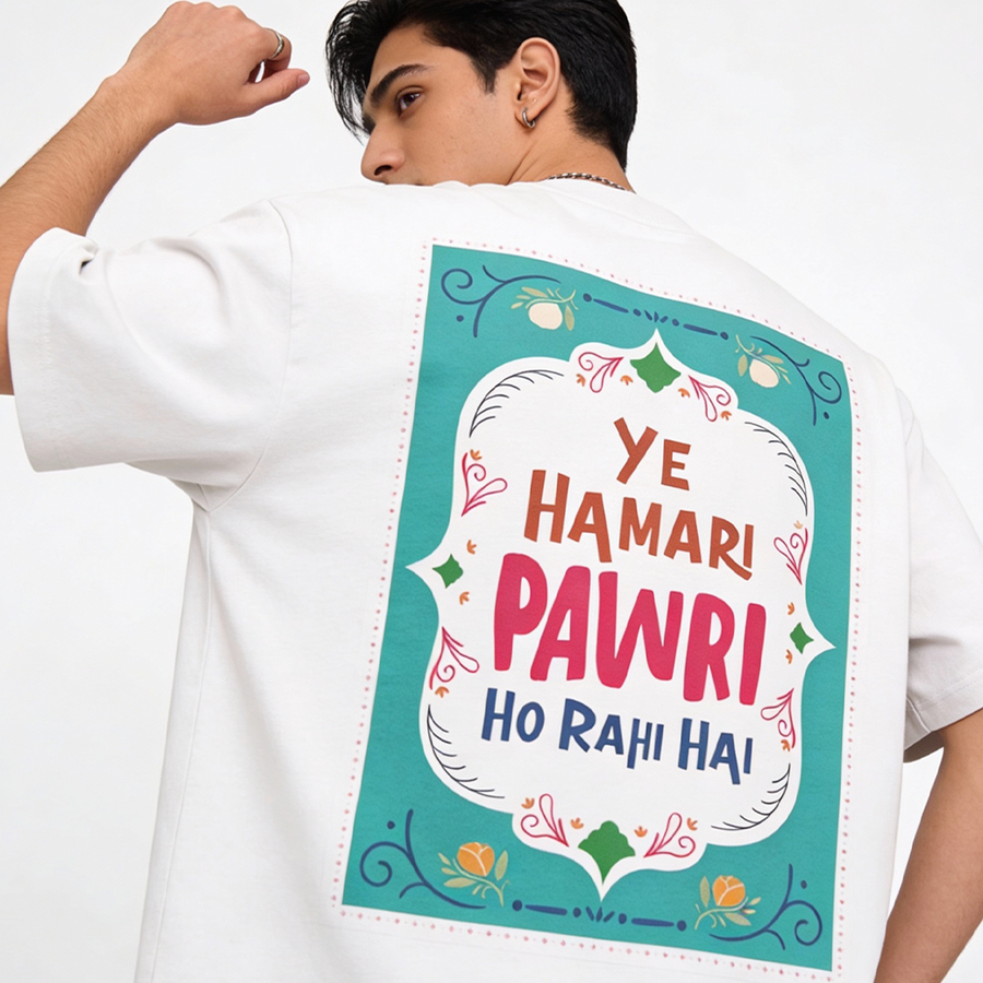 Pawri Ho Rahi Hai White Oversized 240 GSM Tee