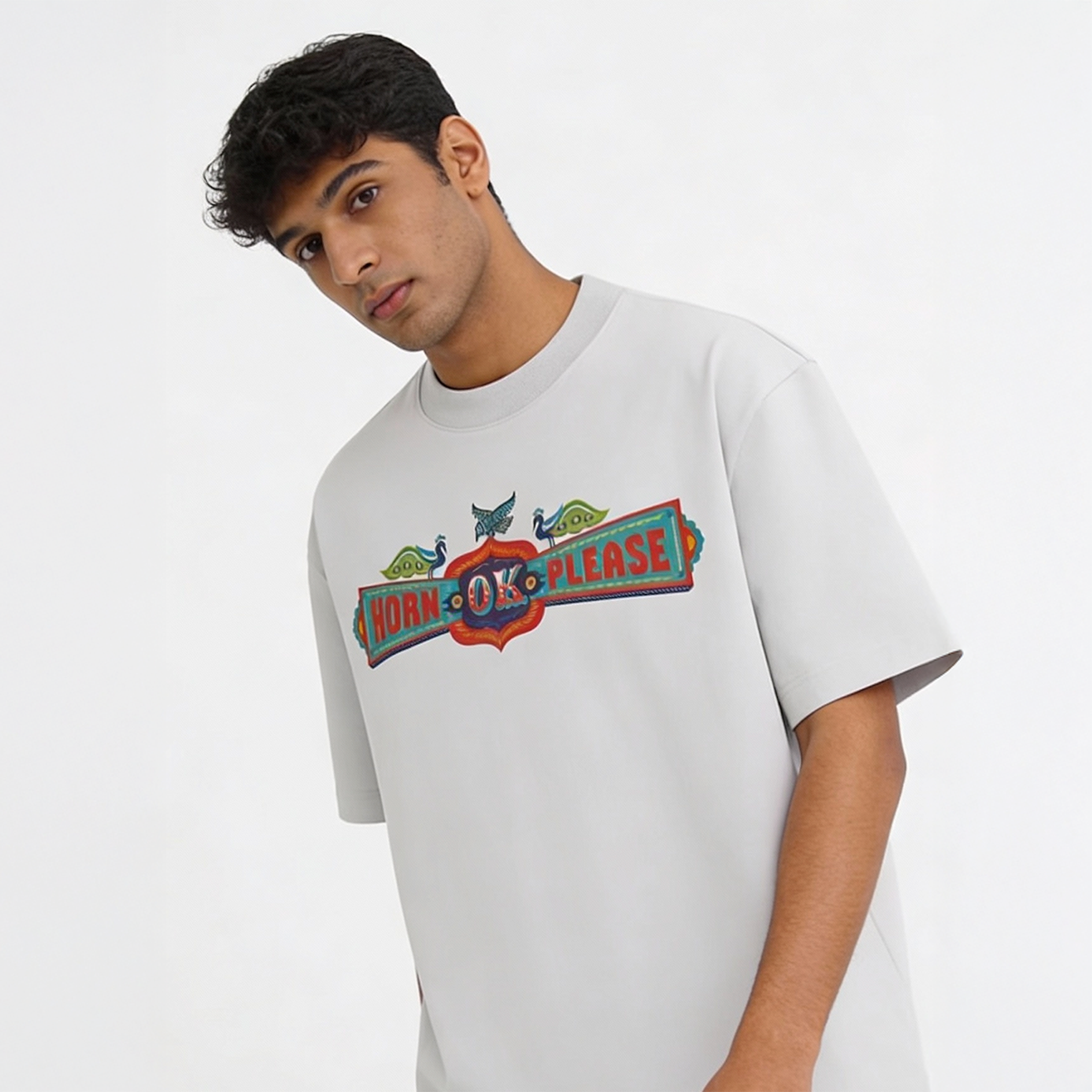 Horn Kills Peace White Oversized 240 GSM Tee