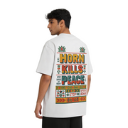 Horn Kills Peace White Oversized 240 GSM Tee