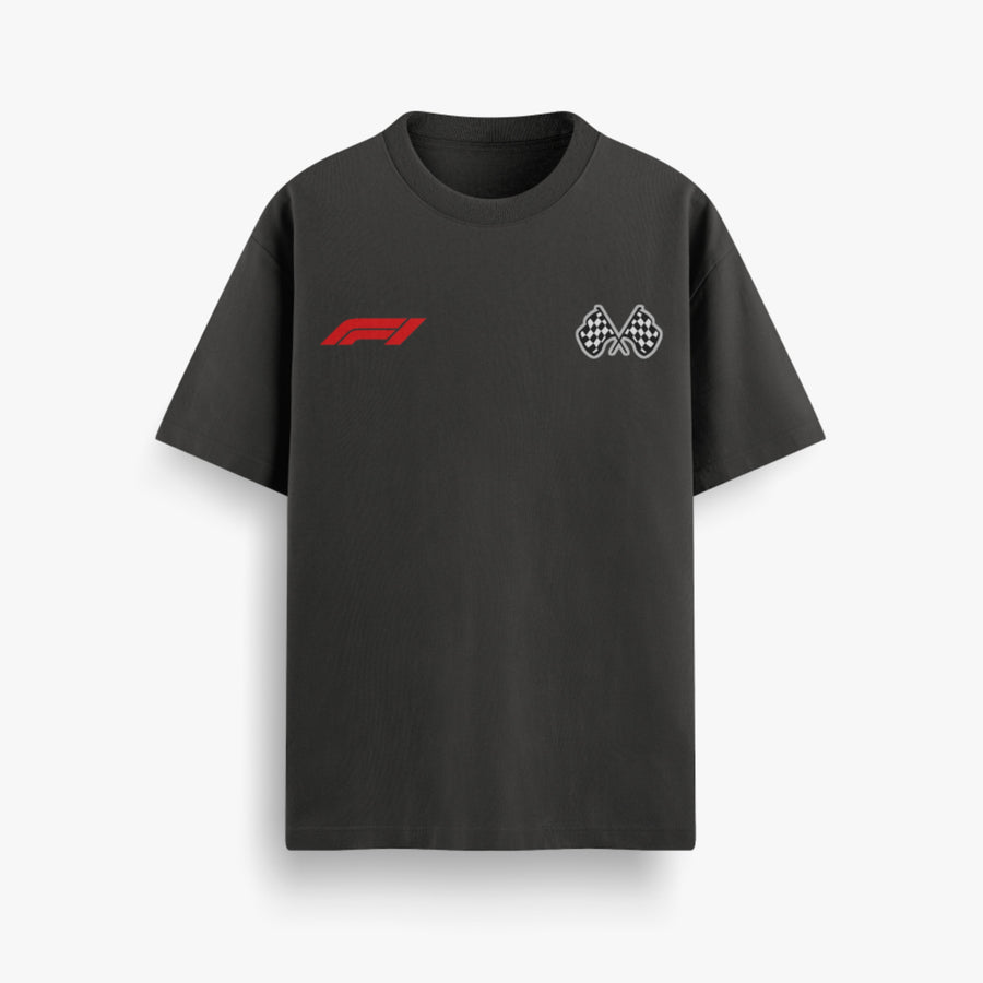 Chequered Flags Black Oversized 240 GSM Tee