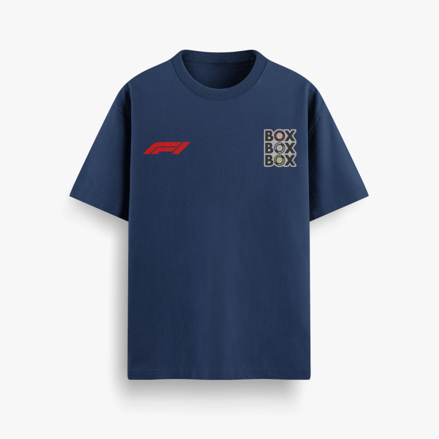 Box Box Box Navy Oversized 240 GSM Tee
