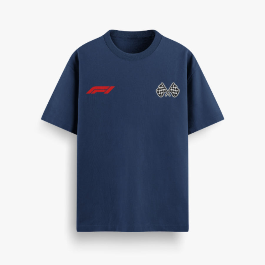 Chequered Flags Navy Oversized 240 GSM Tee