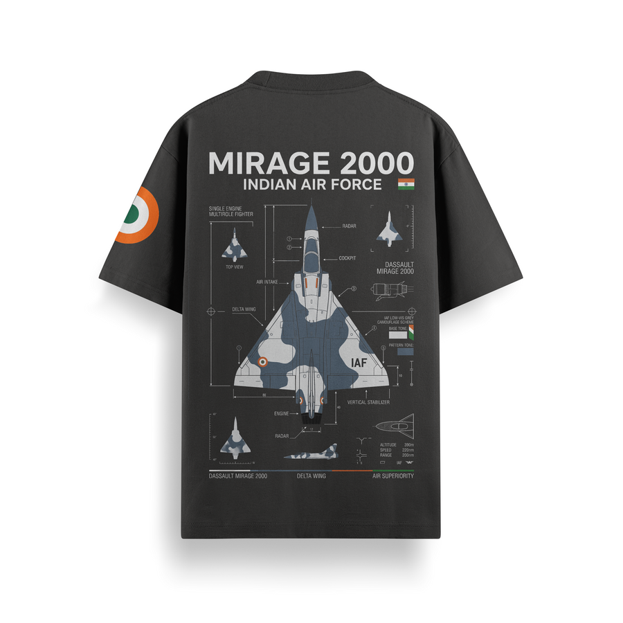 Mirage 2000 Blueprint Black Oversized 240 GSM Tee