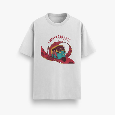 Auto Bhaiyaaa White Oversized 240 GSM Tee
