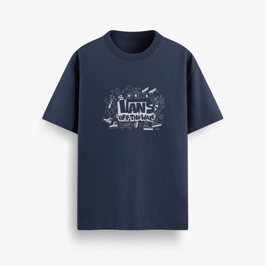 Off The Wall Doodle Navy Oversized 240 GSM Tee